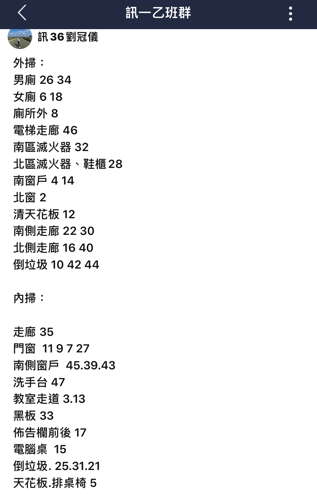 整潔工作分配表